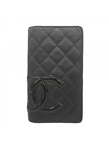 Chanel Chanel Cambon Lambskin Long Wallet, Black/Pink, Women's (view 1)