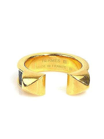 Hermès Hermes HERMES Ring Athena Double Clou Metal Leather Gold Black Women's 1 e62017i (view 1)