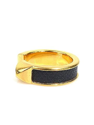 Hermès Hermes HERMES Ring Athena Double Clou Metal Leather Gold Black Women's 1 e62017i (view 2)