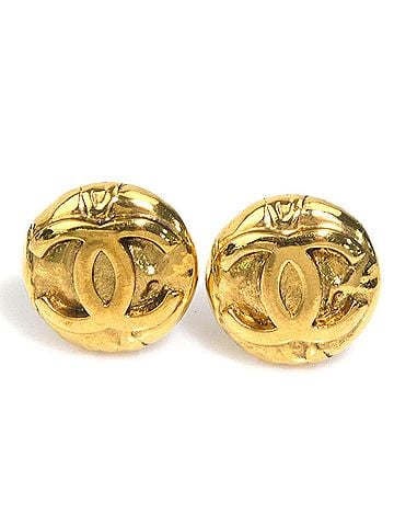 Chanel Chanel earrings, Coco Mark design, metal, gold, women's, e62014i (view 1)