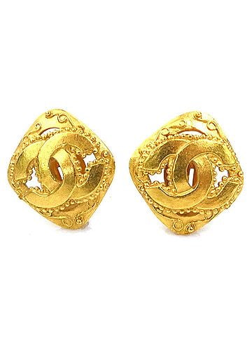 Chanel Chanel earrings, Coco Mark design, metal, gold, women's, e62012i (view 1)