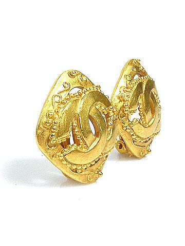 Chanel Chanel earrings, Coco Mark design, metal, gold, women's, e62012i (view 2)