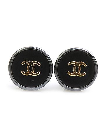 Chanel Chanel earrings, Coco Mark design, metal and plastic, gunmetal, black gold, women's, e62007i (view 1)