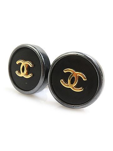 Chanel Chanel earrings, Coco Mark design, metal and plastic, gunmetal, black gold, women's, e62007i (view 2)