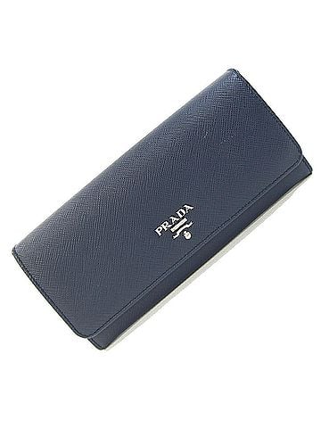 Prada Prada bi-fold long wallet, navy and light blue leather, two-tone, for women. (view 1)