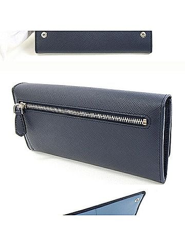 Prada Prada bi-fold long wallet, navy and light blue leather, two-tone, for women. (view 2)