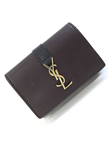 Saint Laurent Saint Laurent Cassandra Origami Tiny Wallet 665599 Dark Brown Black Leather YSL Mini Bi-color Women's SAINT LAURENT (view 1)