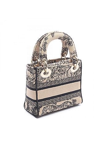 Christian Dior Christian Dior Dior LADY D-LITE Mini 2-Way Handbag, Canvas, Women's, Beige/Black (view 2)