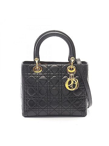 Christian Dior Christian Dior Dior LADY DIOR Cannage 2-Way Handbag, Leather, Women's, Black (view 1)