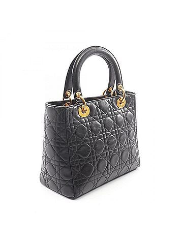 Christian Dior Christian Dior Dior LADY DIOR Cannage 2-Way Handbag, Leather, Women's, Black (view 2)