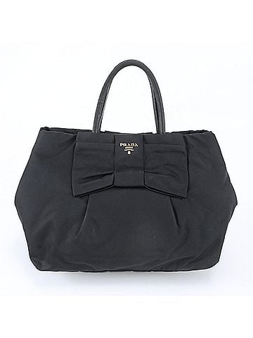 Prada Prada Tessuto Nylon Ribbon Motif Leather Tote Bag Handbag Shoulder Black Women's (view 1)
