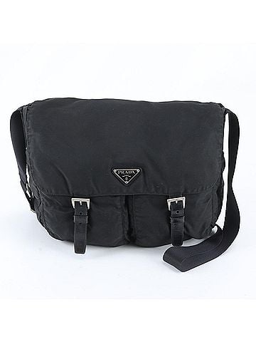 Prada Prada Tessuto Nylon Triangle Logo Leather Shoulder Bag, Black, Men's (view 1)