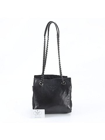Prada Prada Chain Leather Shoulder Bag/Tote Bag (B4329) with Guarantee Card, Black, Women's (view 1)