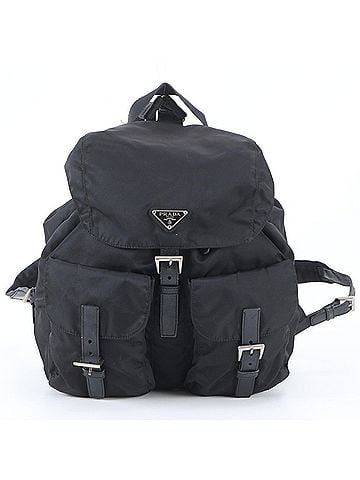 Prada Prada Tessuto Nylon Triangle Logo Leather Backpack Handbag Black Women's (view 1)