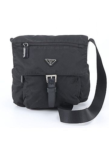 Prada Prada Tessuto Nylon Triangle Logo Leather Shoulder Bag Messenger Black Men's (view 1)