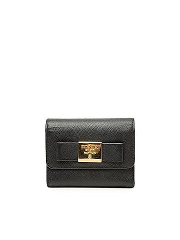 Prada Prada Ribbon Tri-fold Wallet, Black Saffiano Leather, Women's PRADA (view 1)