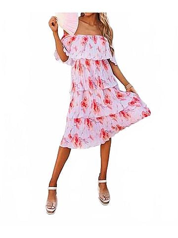 Entro Pleated Floral Midi Dress in Lavender Fields (view 2)