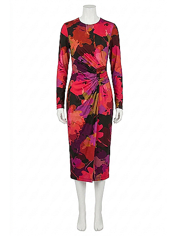 Joseph Ribkoff Floral Print Scoop Neck Long Sleeves Sheath Dress in Black/Multi (view 1)