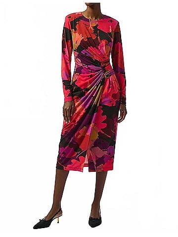 Joseph Ribkoff Floral Print Scoop Neck Long Sleeves Sheath Dress in Black/Multi (view 2)