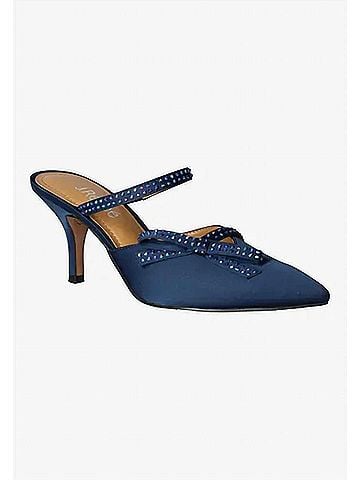 J. Renee Women's Estelia Pointed Toe Mules in Navy Satin/Rhinestones (view 1)