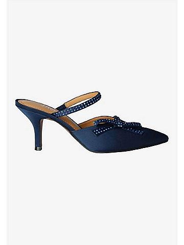 J. Renee Women's Estelia Pointed Toe Mules in Navy Satin/Rhinestones (view 2)