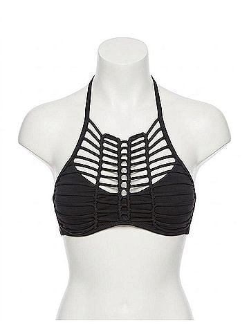 Becca Virtue No Strings Attached Macrame High Neck Bikini Top in Black (view 1)