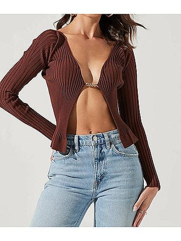 Astr Angelique Cardigan in Brown (view 2)