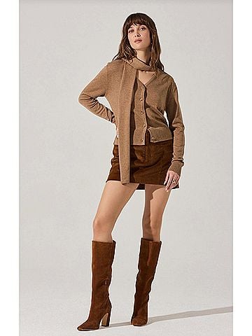 Astr Glynne Button-Down Cardigan in Tan (view 2)