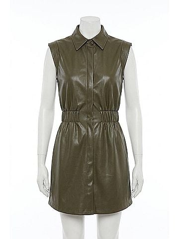 Elan Farrah Faux Leather Dress in Green (view 1)