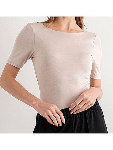 wasabi + mint Leah Scrunched Low Back Short Sleeve Bodysuit in Taupe (view 2)