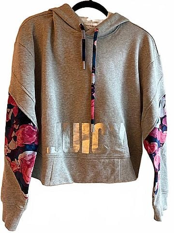 Juicy Couture Women's Combate Cropped Hoodie in Grey/Pink (view 2)