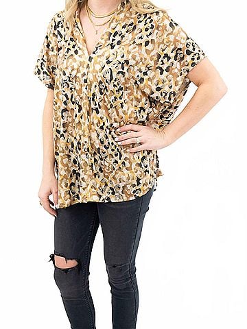 Adrienne V-Neck Shimmer Top in Cheetah (view 2)