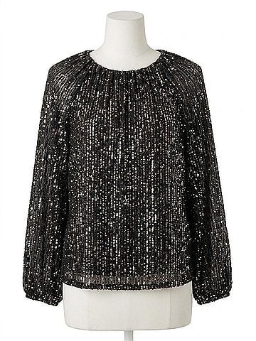 SECULAR Ava Sequin Top in Black/Rose Gold (view 1)