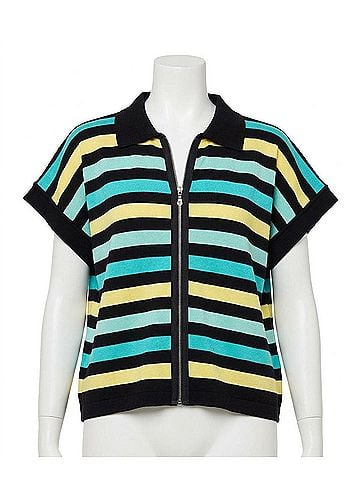 Angel Apparel Stripe Knit Zip-Up Top in Black/Multi (view 1)