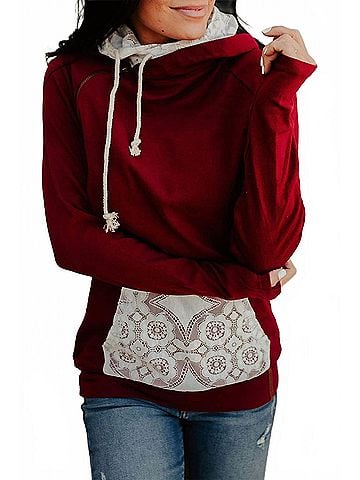 Ampersand Ave Doublehood‚Ñ¢ Sweatshirt in Lovely Lace Burgundy (view 2)