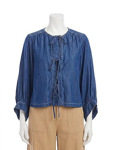 Fifteen Twenty Cassie Lantern Sleeve Top in Chambray (view 1)