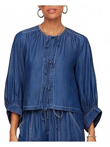 Fifteen Twenty Cassie Lantern Sleeve Top in Chambray (view 2)