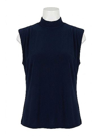 Joseph Ribkoff Mock Neck Pleated Sleeveless Top in Midnight Blue (view 1)