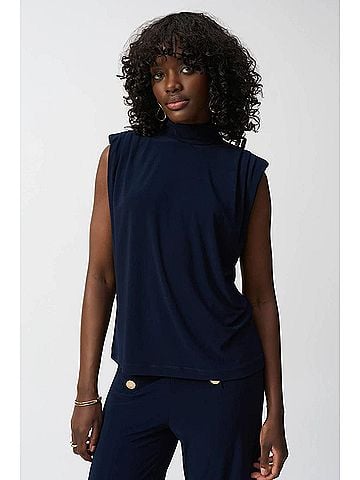 Joseph Ribkoff Mock Neck Pleated Sleeveless Top in Midnight Blue (view 2)