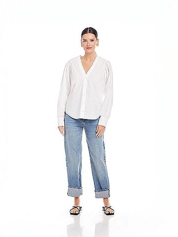 Fifteen Twenty Long Sleeve Button-Up Shirt in Off White (view 2)