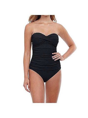 Profile by Gottex Shirred Front Bandeau Strapless One Piece Swimsuit in Tutti Frutti Black (view 2)