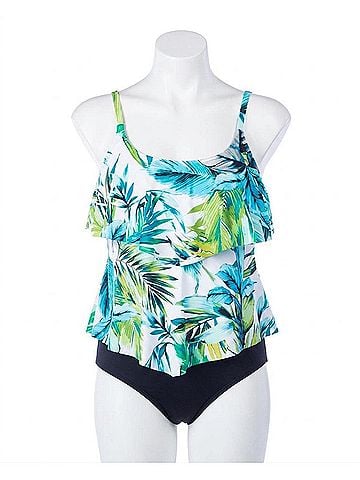 Maxine of Hollywood Palm Beach Plus Size Tankini Top in Teal (view 1)