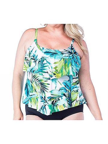 Maxine of Hollywood Palm Beach Plus Size Tankini Top in Teal (view 2)