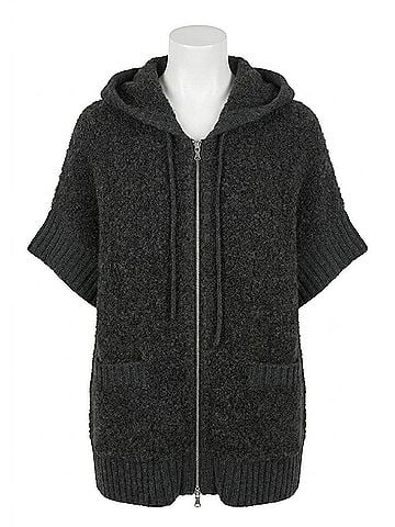 Repeat Cashmere Alpaca Wool Blend Zip Poncho With Hood in Anthra (view 1)