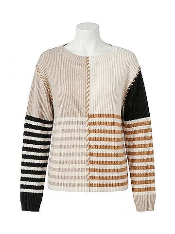 Tribal Multi Stripe Boat Neck Sweater in Quartz (view 1)