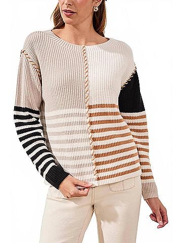 Tribal Multi Stripe Boat Neck Sweater in Quartz (view 2)
