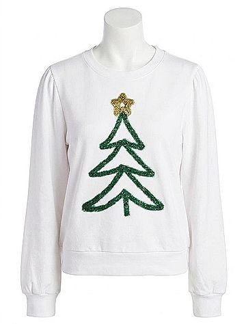 Stewart Simmons Christmas Tree Long Sleeve Sweater in White (view 1)