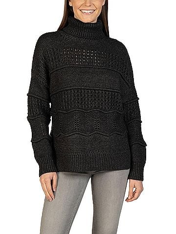 Love Token Cable Knit Turtleneck Pullover Sweater in Black (view 2)