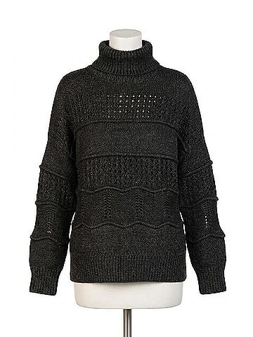 Love Token Cable Knit Turtleneck Pullover Sweater in Black (view 1)