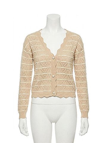 Lovestitch Stripe Pointelle Sweater Cardigan in Beige (view 1)